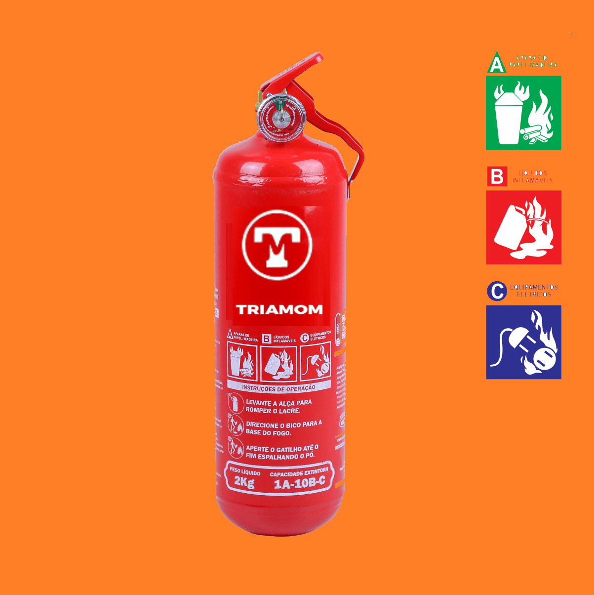 Extintor contra incêndio com pó fosfato monoamônico 1A 10BC 2kg uso veicular REF - 1758